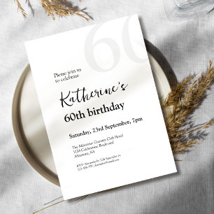 Invitación Elegante fiesta de cumpleaños 60 simple en blanco 