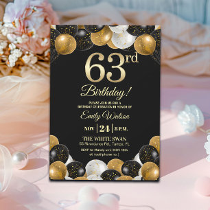 Invitación Elegante Fiesta de Cumpleaños 63 con Brillo de Oro