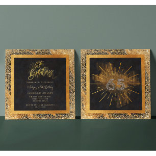 Invitación Elegante Fiesta de Cumpleaños 65 con Brillo Negro 