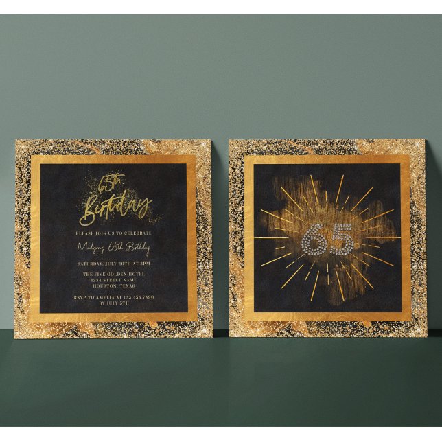 Invitación Elegante Fiesta de Cumpleaños 65 con Brillo Negro  (Subido por el creador)