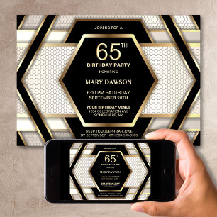 Invitación Elegante fiesta de cumpleaños 65 de oro negro
