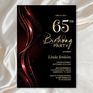 Invitación Elegante fiesta de cumpleaños 65 en negro y rojo