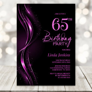 Invitación Elegante fiesta de cumpleaños 65 en negro y rosa
