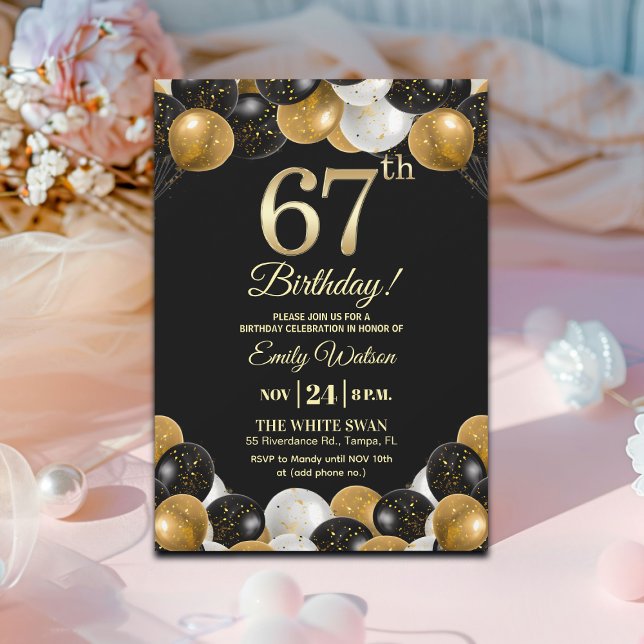 Invitación Elegante Fiesta de Cumpleaños 67 con Brillo de Oro (Subido por el creador)