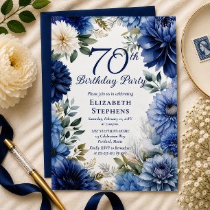 Invitación Elegante Fiesta de Cumpleaños 70 con Dalia Floral 