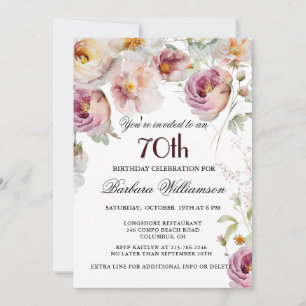Invitación Elegante fiesta de cumpleaños 70 con flores pintad