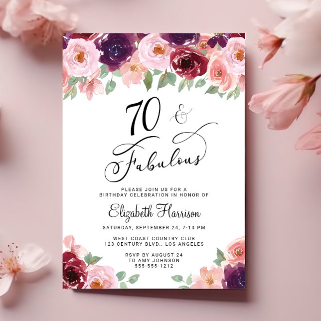 Invitación Elegante fiesta de cumpleaños 70 de Floral (Subido por el creador)