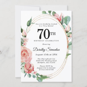 Invitación Elegante fiesta de cumpleaños 70 de Floral Rosa