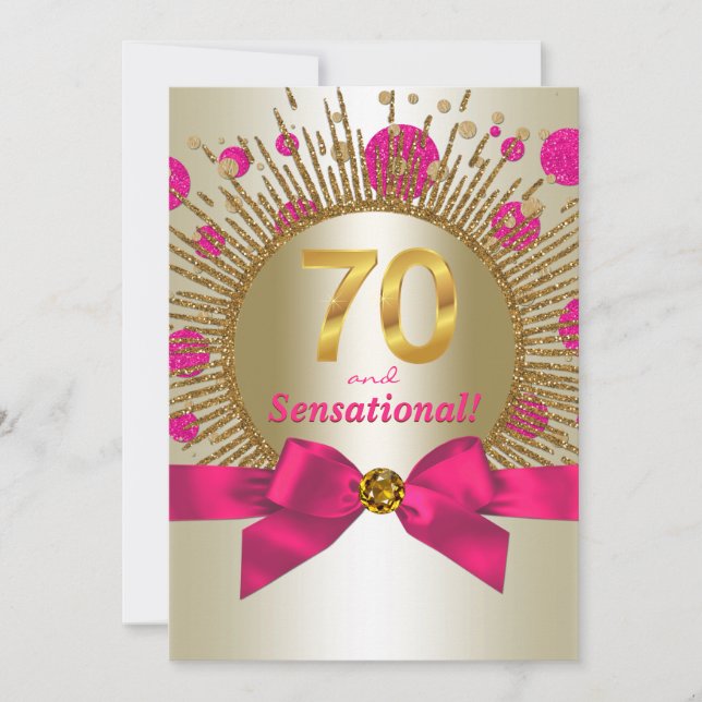 Invitación Elegante Fiesta de Cumpleaños 70 de Mujer Rosa Fuc (Anverso)