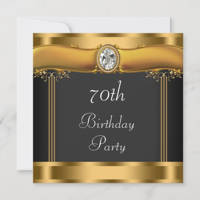 Invitación Elegante fiesta de cumpleaños 70 de negro y oro (Anverso)