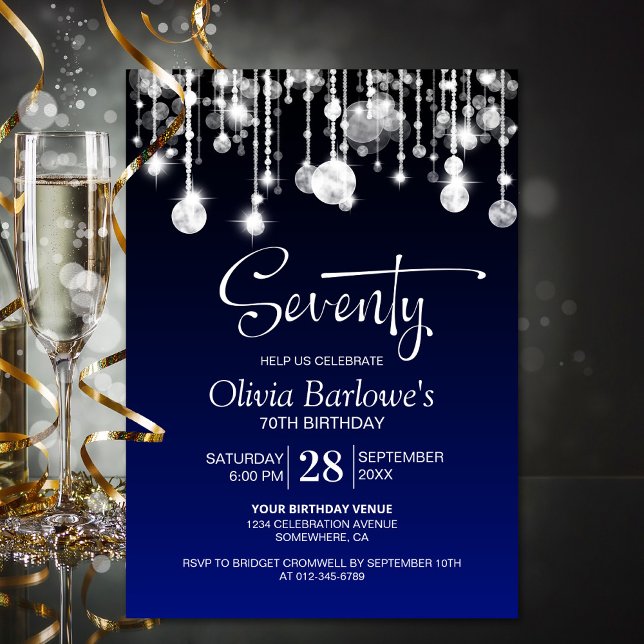 Invitación Elegante fiesta de cumpleaños 70 del Blue (Subido por el creador)