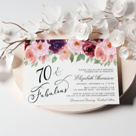 Invitación Elegante fiesta de cumpleaños 70 del Borgoña Rosa