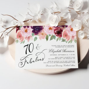 Invitación Elegante fiesta de cumpleaños 70 del Borgoña Rosa