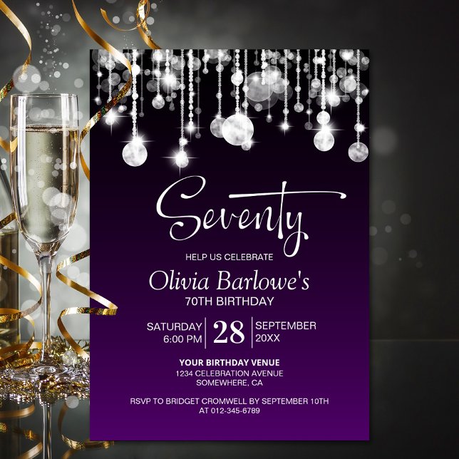 Invitación Elegante fiesta de cumpleaños 70 del Purple Purple (Subido por el creador)