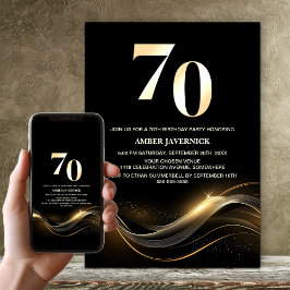 Invitación Elegante fiesta de cumpleaños 70 en negro y oro