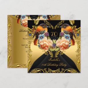 Invitación Elegante Fiesta de Cumpleaños 70 en Oro Amarillo P