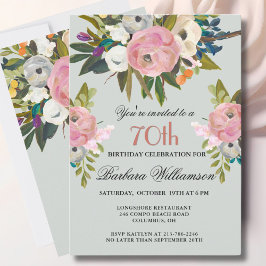 Invitación Elegante fiesta de cumpleaños 70 floral pintada a 