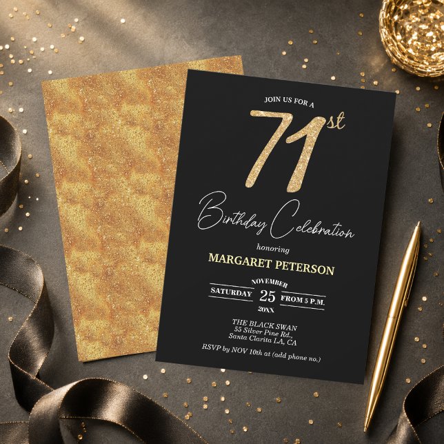 Invitación Elegante Fiesta de Cumpleaños 71 con Brillo de Oro (Subido por el creador)