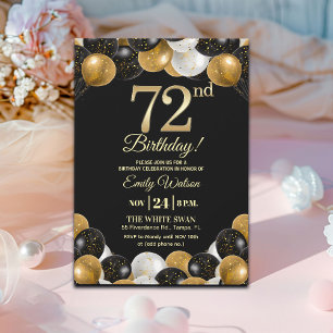 Invitación Elegante Fiesta de Cumpleaños 72 con Brillo Dorado
