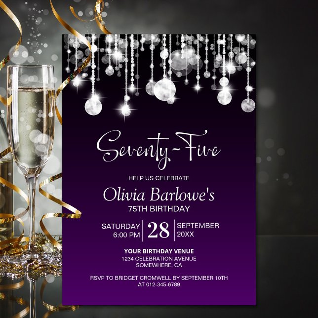 Invitación Elegante fiesta de cumpleaños 75º Purple (Subido por el creador)