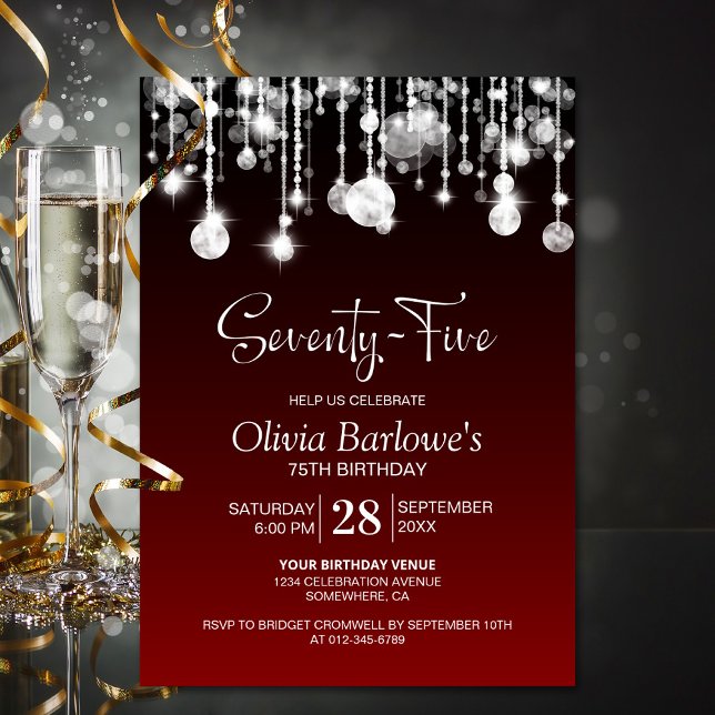 Invitación Elegante fiesta de cumpleaños 75 de color rojo (Subido por el creador)