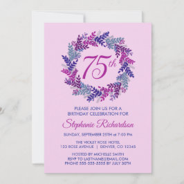 Invitación Elegante fiesta de cumpleaños 75 de la corona rosa