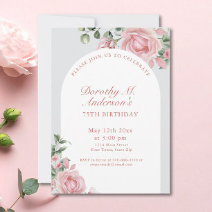 Invitación Elegante fiesta de cumpleaños 75 de Rubor Rosa Ros
