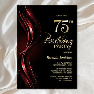 Invitación Elegante fiesta de cumpleaños 75 en negro y rojo