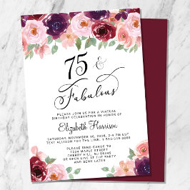 Invitación Elegante fiesta de cumpleaños 75 virtual floral