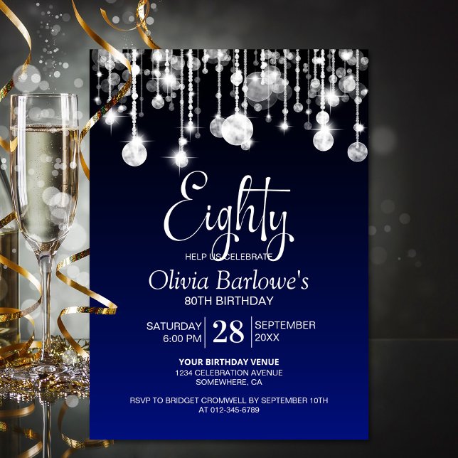 Invitación Elegante fiesta de cumpleaños 80 Blue (Subido por el creador)
