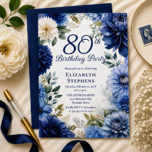 Invitación Elegante Fiesta de Cumpleaños 80 con Dalia Floral 