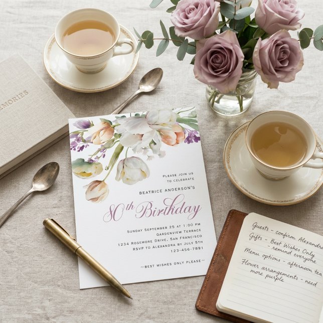 Invitación Elegante Fiesta de Cumpleaños 80 con Florales en A (Subido por el creador)