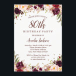 Invitación Elegante fiesta de cumpleaños 80 de Gold Burgundy<br><div class="desc">Más invitaciones florales de cumpleaños en la Pequeña Tienda Bayleigh!</div>