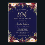 Invitación Elegante fiesta de cumpleaños 80 de la Marina de B<br><div class="desc">Más invitaciones florales de cumpleaños en la Pequeña Tienda Bayleigh!</div>