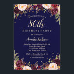 Invitación Elegante fiesta de cumpleaños 80 de la Marina de B<br><div class="desc">Más invitaciones florales de cumpleaños en la Pequeña Tienda Bayleigh!</div>