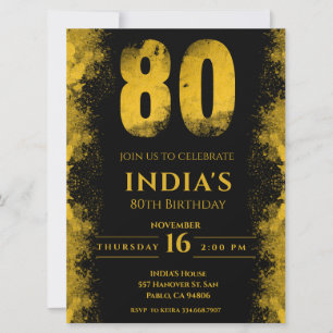 Invitación Elegante fiesta de cumpleaños 80 de negro y oro