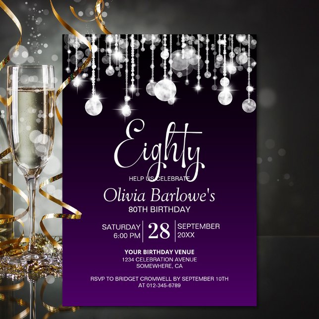Invitación Elegante fiesta de cumpleaños 80 de Purple Purple (Subido por el creador)