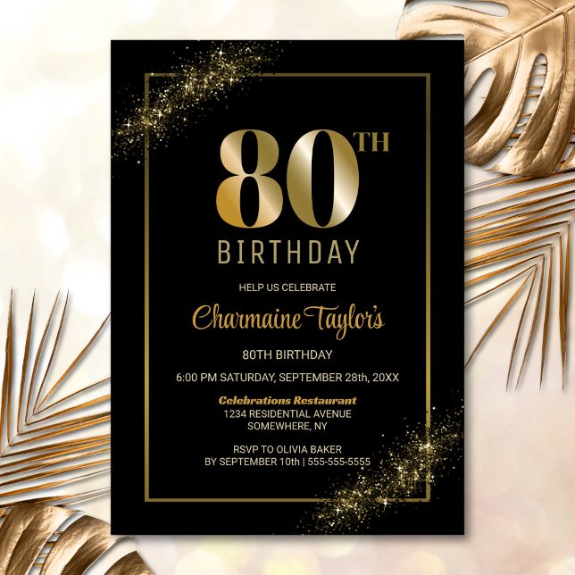 Invitación Elegante fiesta de cumpleaños 80 del oro negro (Subido por el creador)