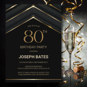Invitación Elegante fiesta de cumpleaños 80 del oro negro