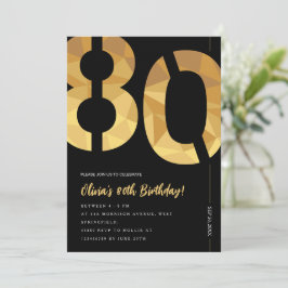 Invitación Elegante fiesta de cumpleaños 80 en negro y oro