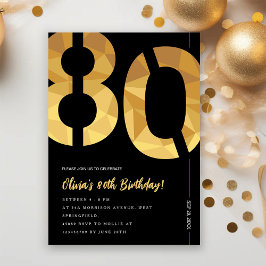 Invitación Elegante fiesta de cumpleaños 80 en negro y oro
