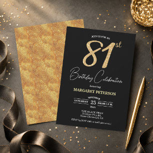 Invitación Elegante Fiesta de Cumpleaños 81 con Brillo Dorado