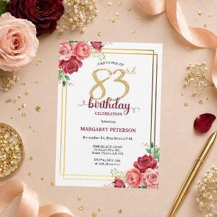 Invitación Elegante Fiesta de Cumpleaños 83 en Rosa Dorado Fl