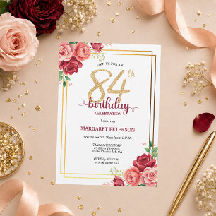 Invitación Elegante Fiesta de Cumpleaños 84 con Rubor Floral 