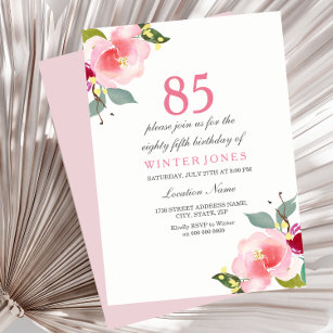 Invitación Elegante fiesta de cumpleaños 85ª floral rosa