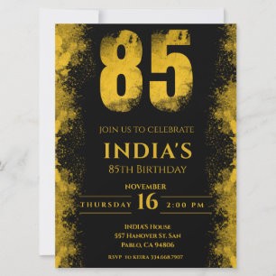 Invitación Elegante fiesta de cumpleaños 85º en negro y oro