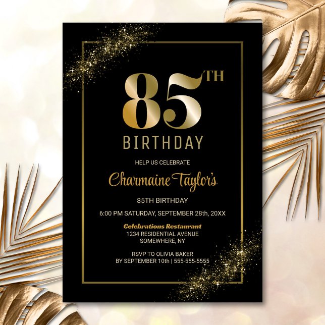 Invitación Elegante fiesta de cumpleaños 85 del oro negro (Subido por el creador)
