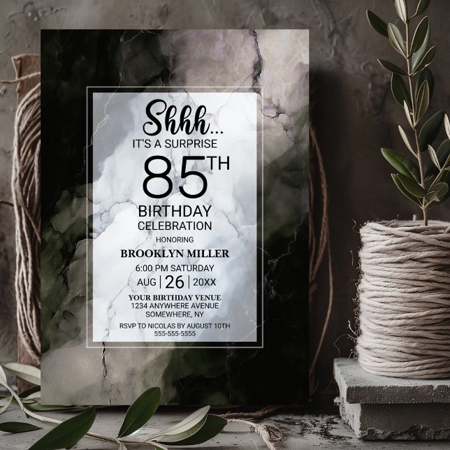 Invitación Elegante fiesta de cumpleaños 85th Marble Surprise (Subido por el creador)