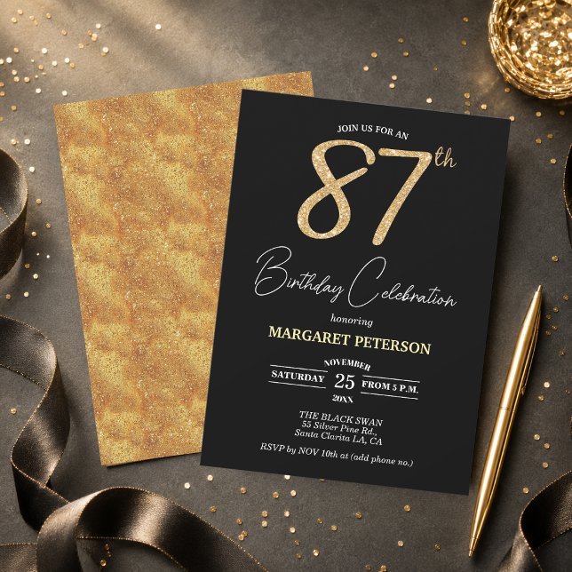 Invitación Elegante Fiesta de Cumpleaños 87 con Brillo de Oro (Subido por el creador)