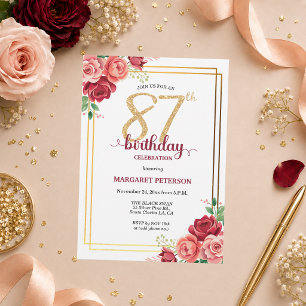 Invitación Elegante Fiesta de Cumpleaños 87 con Rubor Dorado 